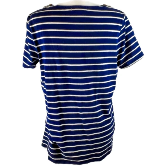 Michael Kors navy blue and white striped top large Zipper shoulders - Picture 4 of 5